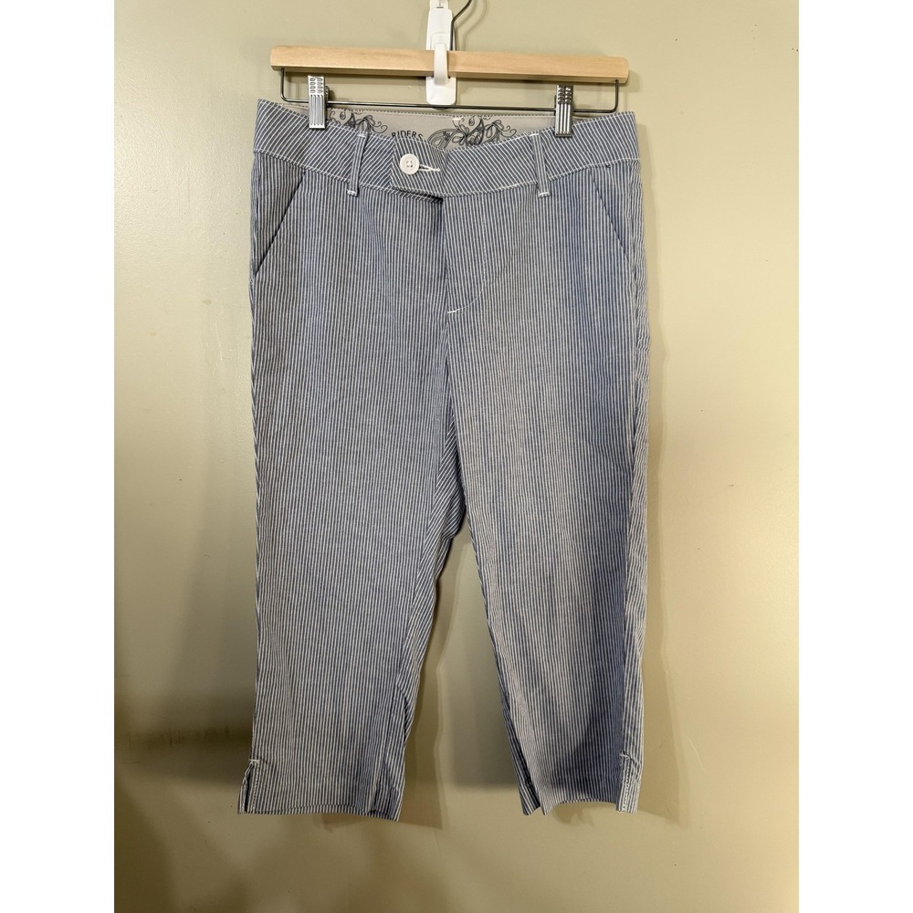 Riders By Lee Pants Womens 6 Blue Capri Striped Twill Cotton Spandex Stretch